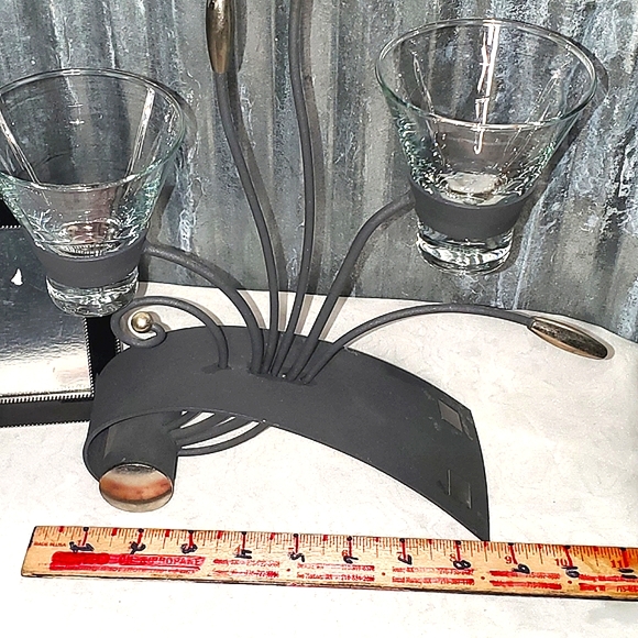 Vintage Black Metal Art Candle Holder & Black Enameled Frame - Picture 9 of 16